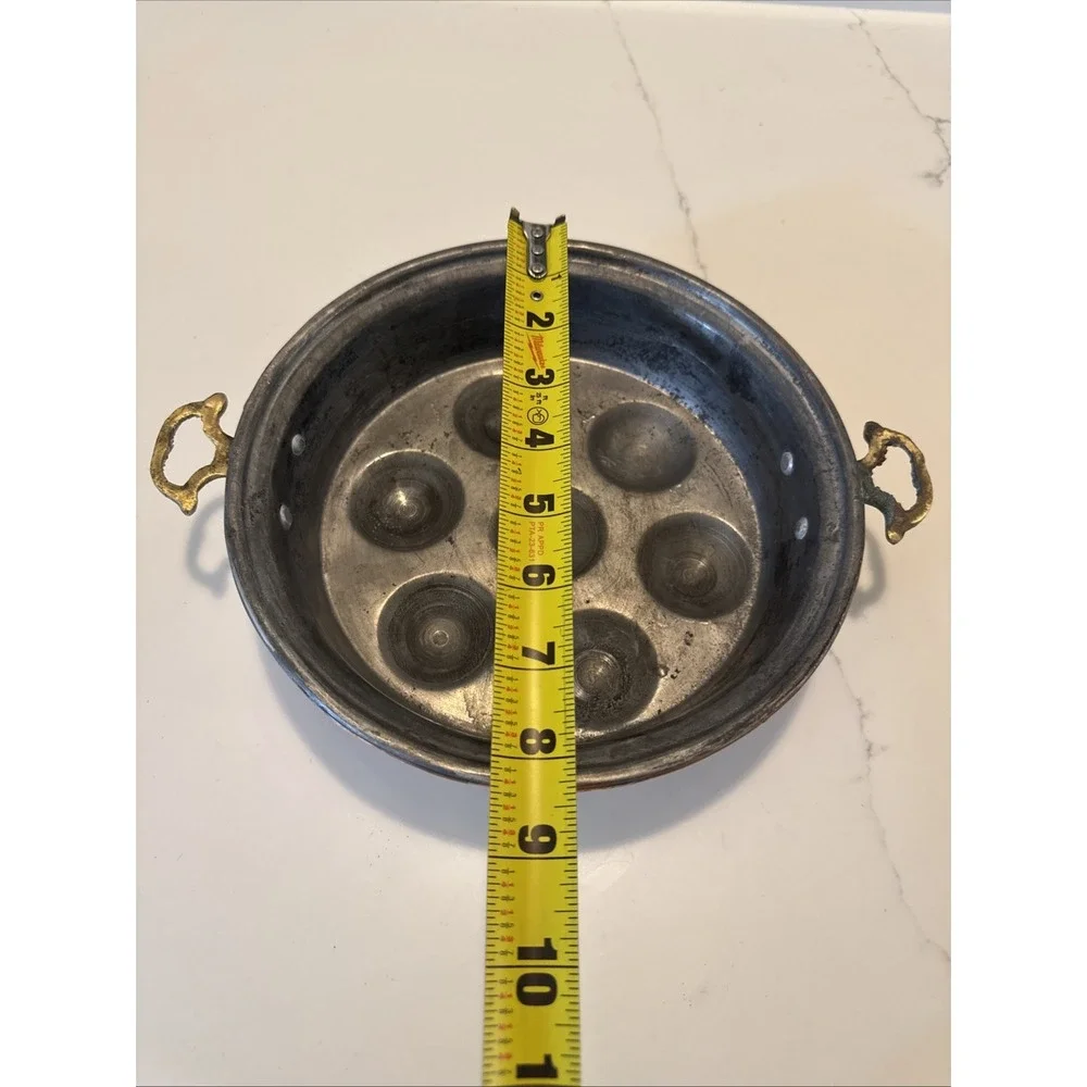 French Style Copper Escargot Pan Tin Lined Round  Brass Handle 8